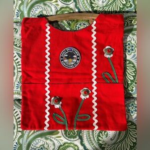 Vintage Custom Embroidered Patch Red Tote Bag with Floral Embellishments